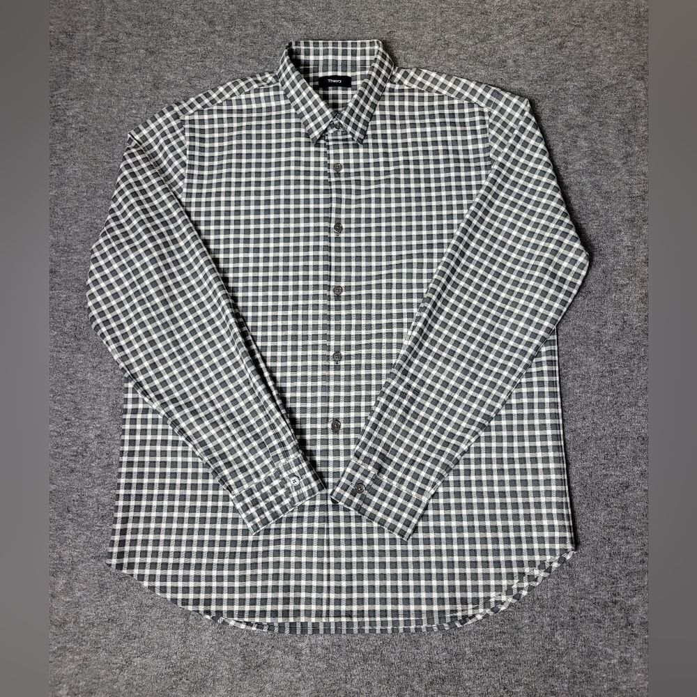 Theory Rammy Ombre Men's Size XL  Gingham Back White Button Down Shirt Good Cond